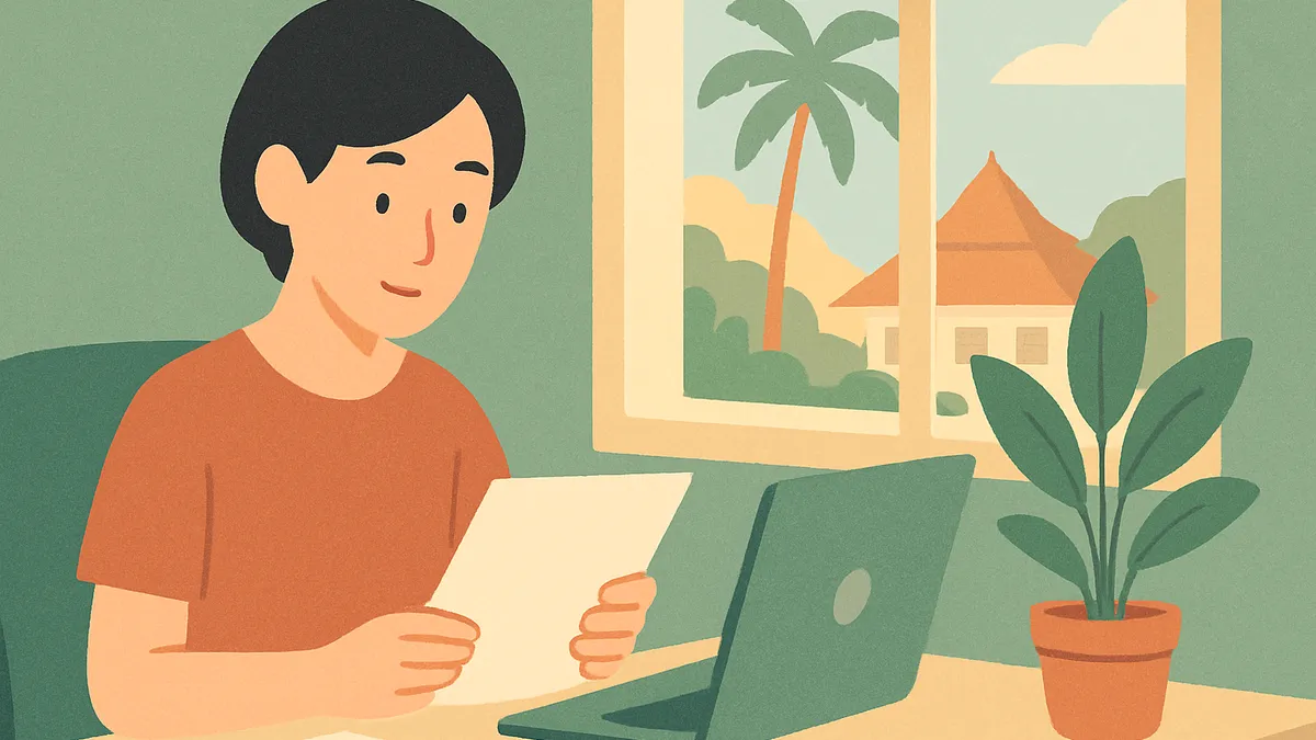 オフィスのデスクで書類を確認しながら働く人の様子