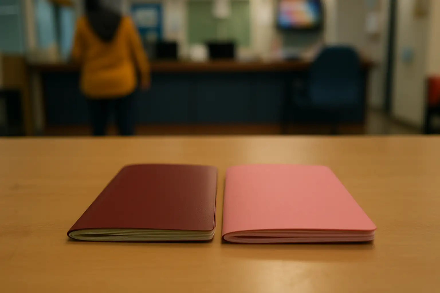 役所の窓口で書類を手に順番を待つ人の様子